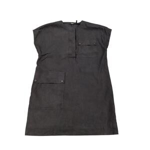 Theory Crewneck Utility linen blend navy cap sleeve shift dress size  6